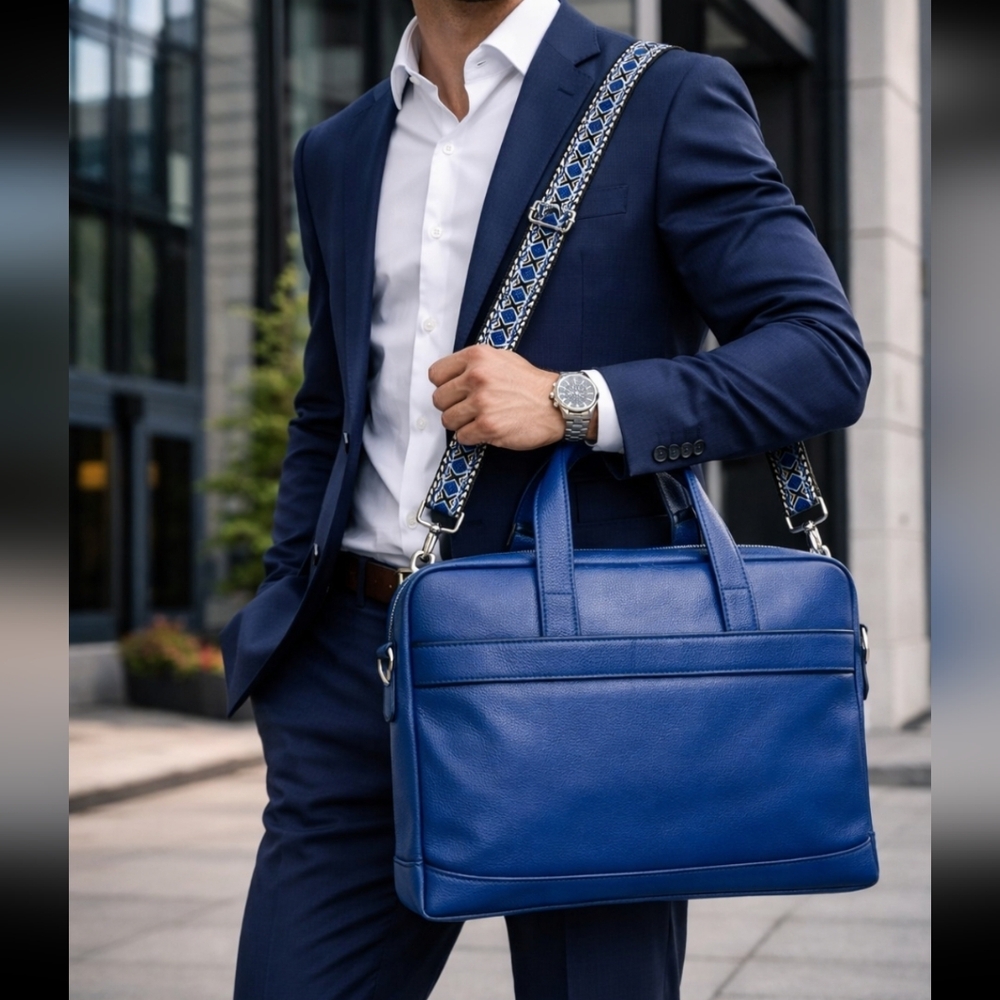 Coach Hamilton Cobalt Blue Leather Briefcase Laptop Business Bag - Picture 3 of 16
